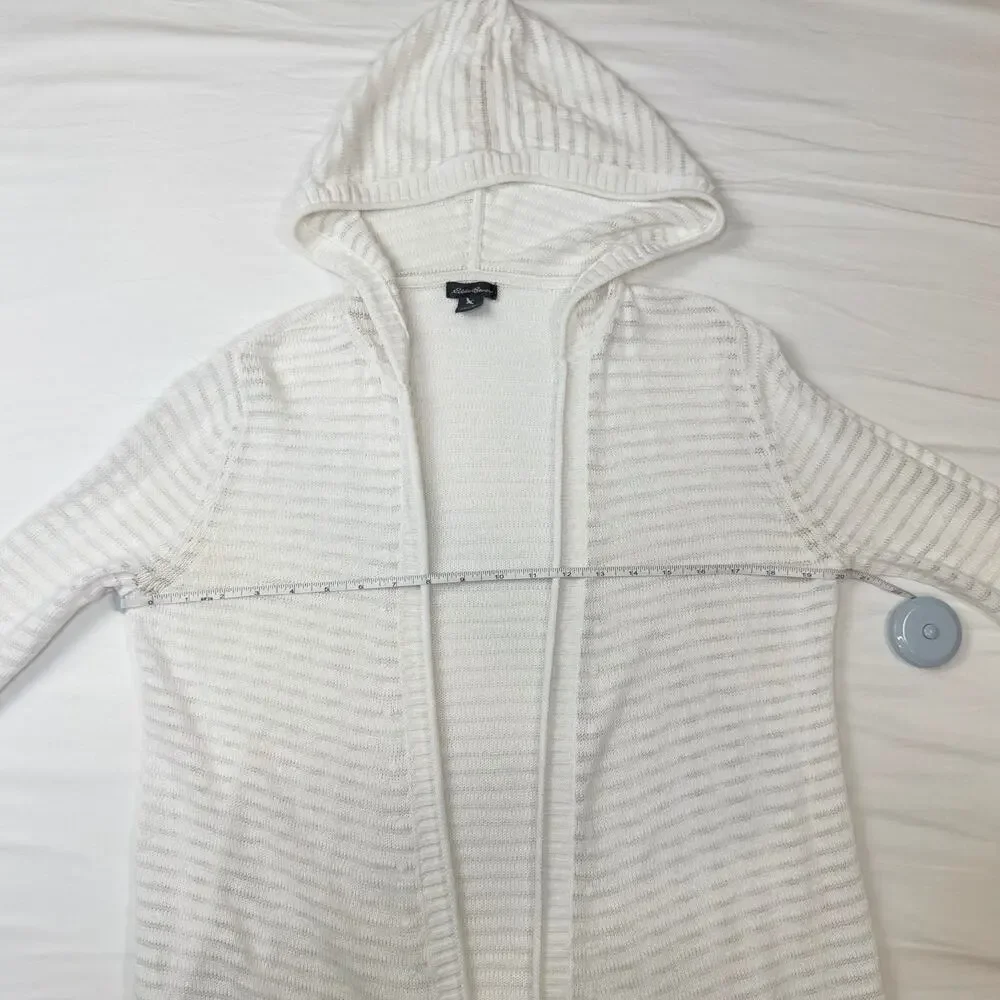 Eddie Bauer Ivory Hooded Open Front Cardigan Women’s Medium Lightweight Knit - Picture 9 of 13